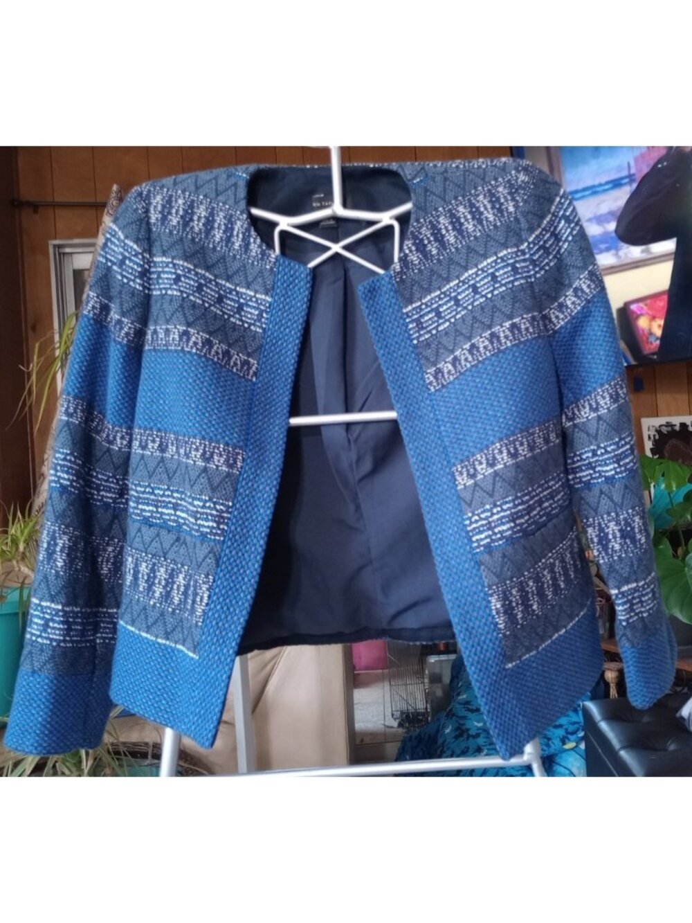 Beautiful ANN TAYLOR Petite Blazer Jacket Night Sky Navy White Size 2
